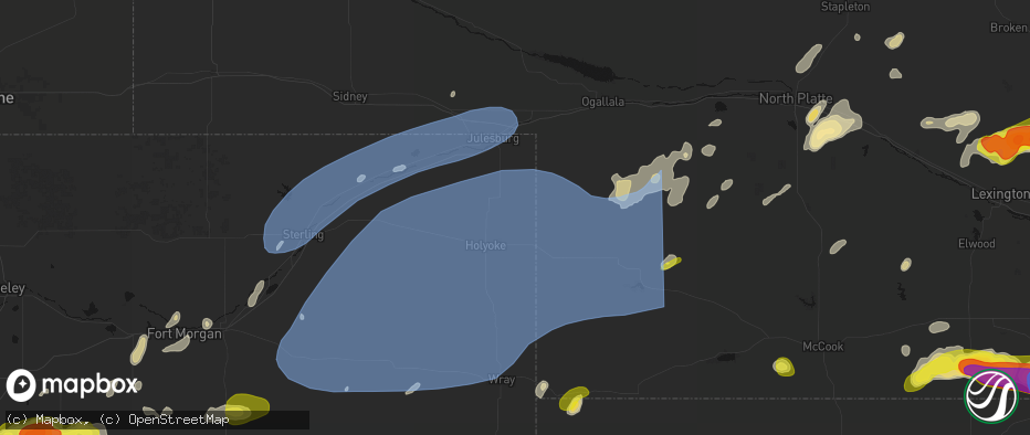 Hail map in Amherst, CO on June 8, 2026