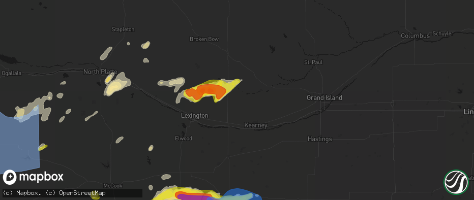 Hail map in Amherst, NE on June 8, 2026