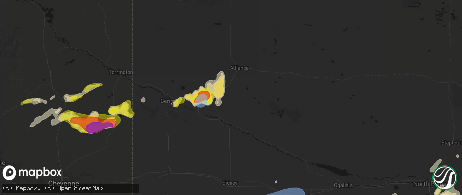 Hail map in Angora, NE on June 8, 2026