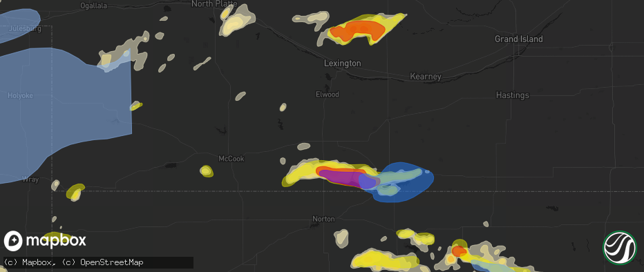 Hail map in Arapahoe, NE on June 8, 2026