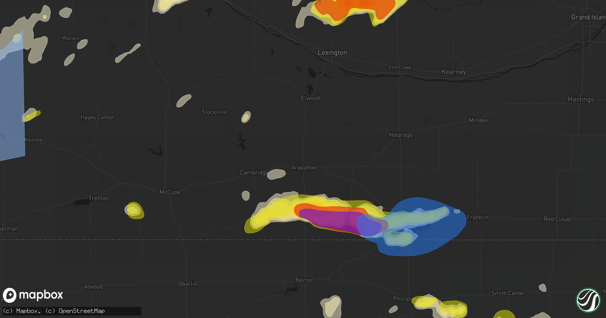 Hail map in Arapahoe, NE on June 8, 2026
