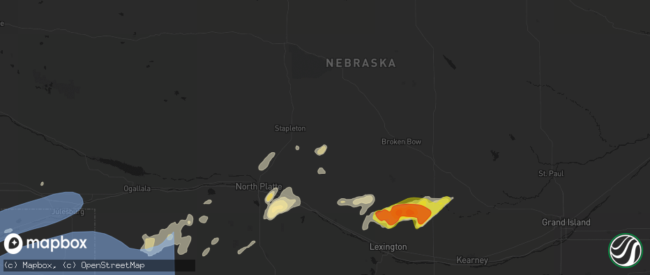 Hail map in Arnold, NE on June 8, 2026