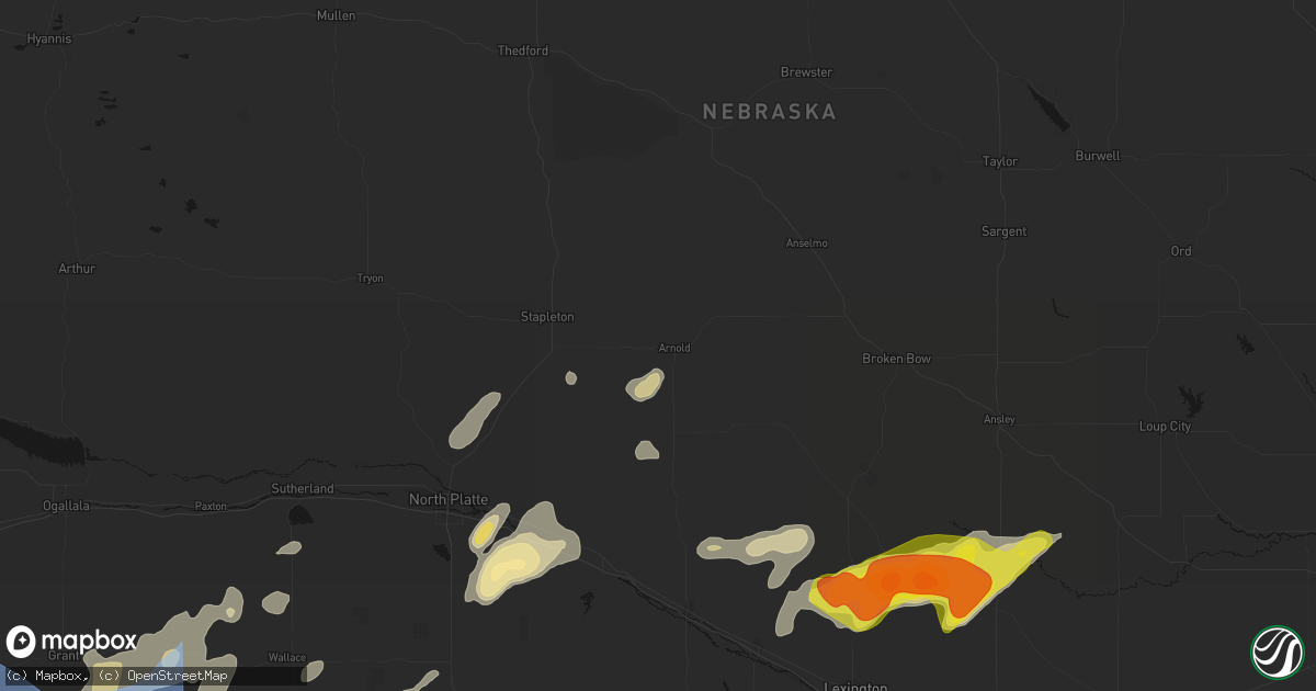 Hail map in Arnold, NE on June 8, 2026
