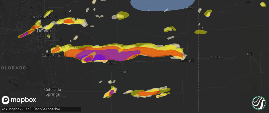 Hail map in Arriba, CO on June 8, 2026