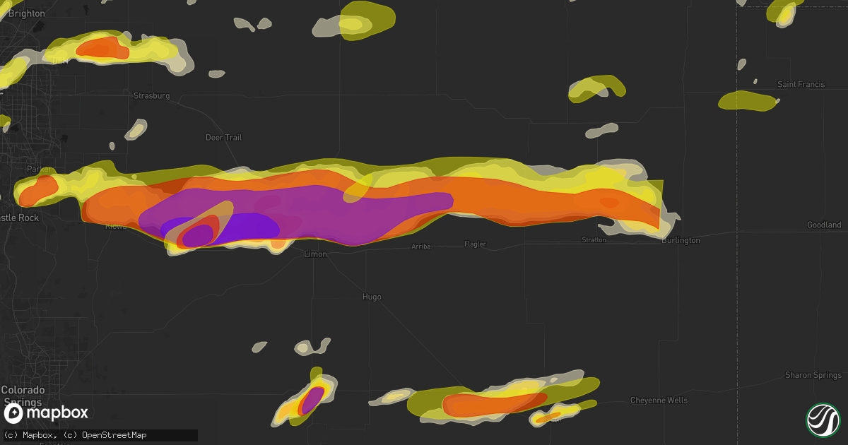 Hail map in Arriba, CO on June 8, 2026
