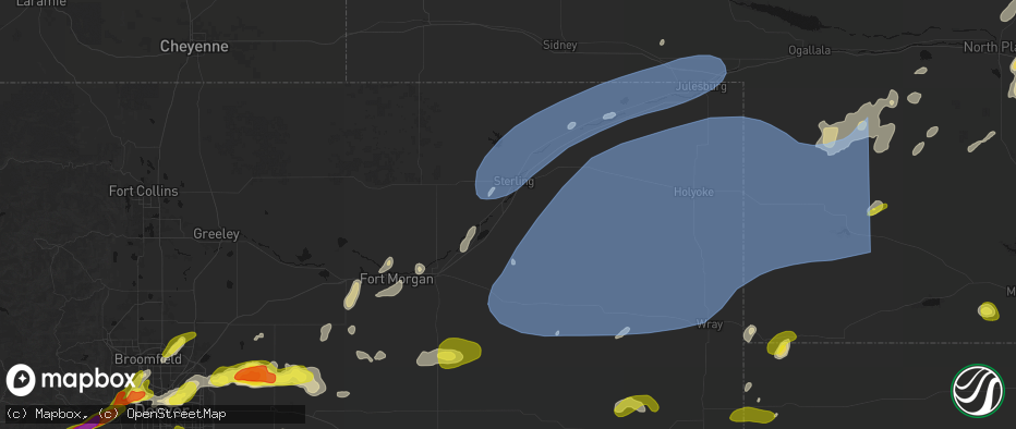 Hail map in Atwood, CO on June 8, 2026