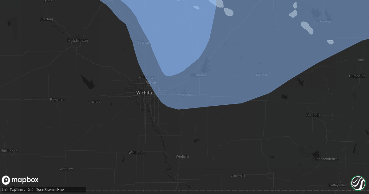 Hail map in Augusta, KS on June 8, 2026