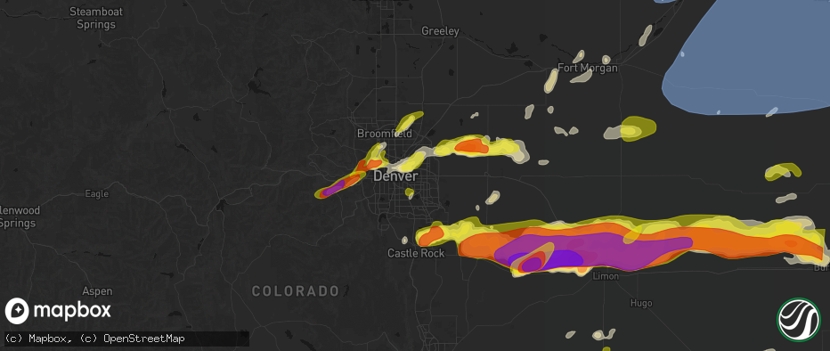 Hail map in Aurora, CO on June 8, 2026