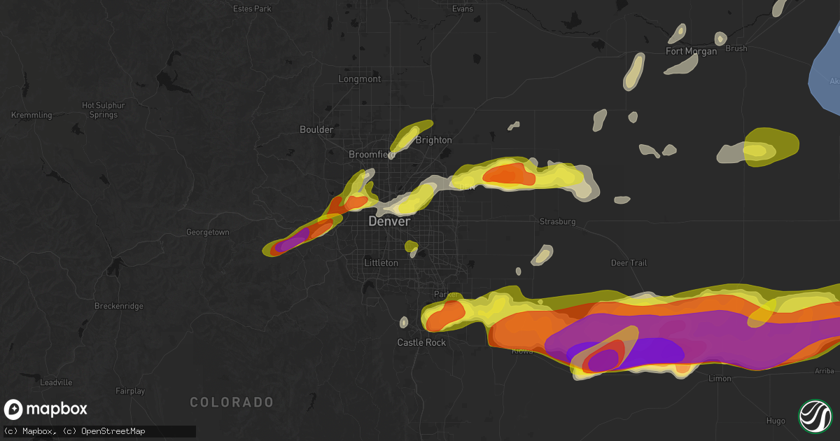 Hail map in Aurora, CO on June 8, 2026