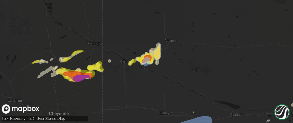 Hail map in Bayard, NE on June 8, 2026