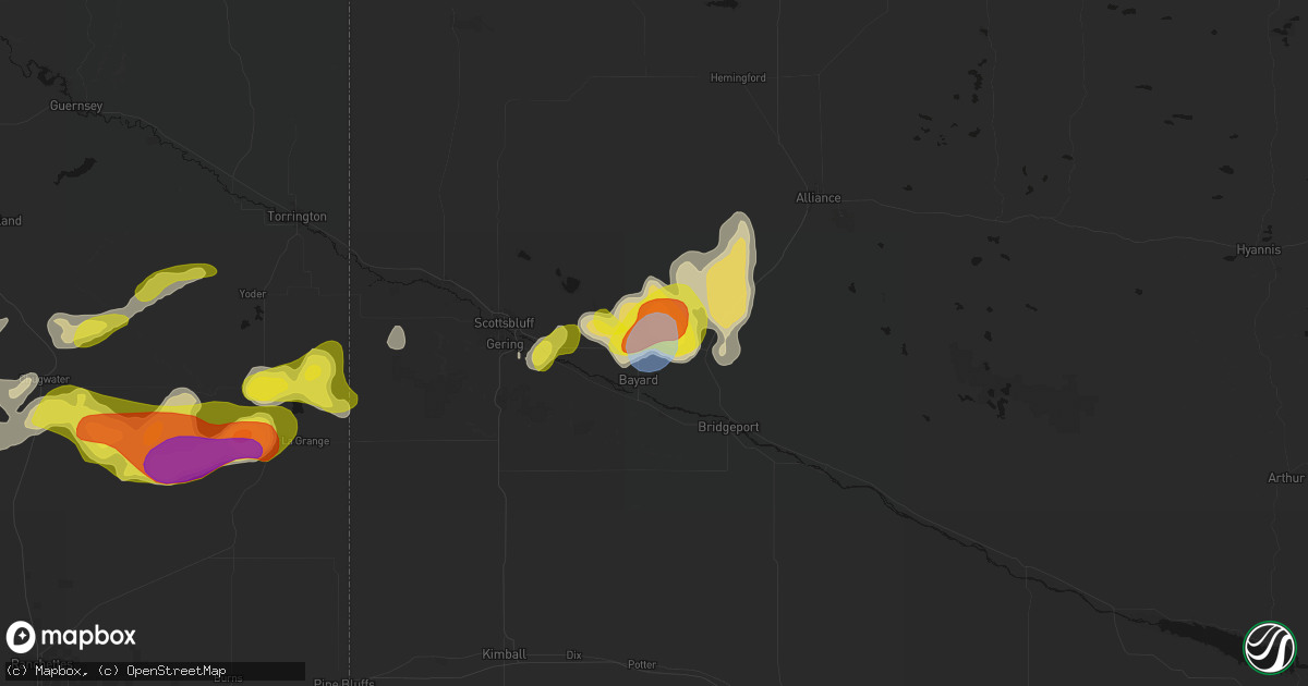 Hail map in Bayard, NE on June 8, 2026