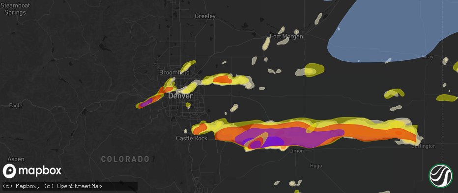 Hail map in Bennett, CO on June 8, 2026