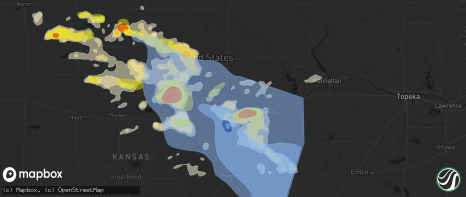 Hail map in Bennington, KS on June 8, 2026