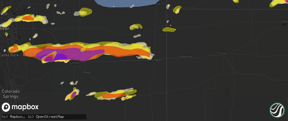 Hail map in Bethune, CO on June 8, 2026