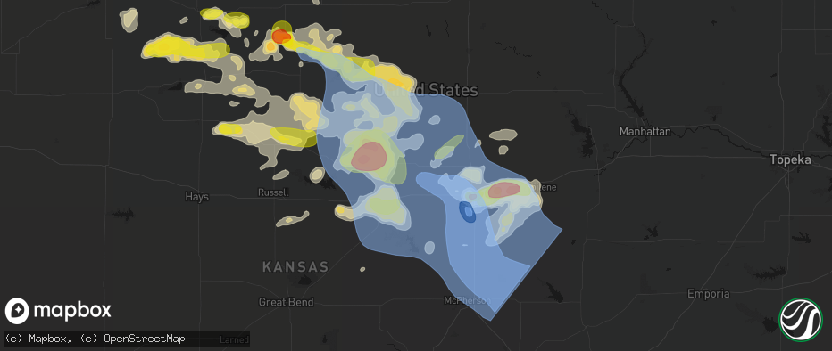 Hail map in Beverly, KS on June 8, 2026