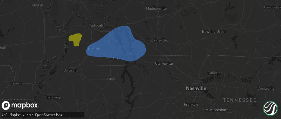 Hail map in Big Rock, TN on June 8, 2026