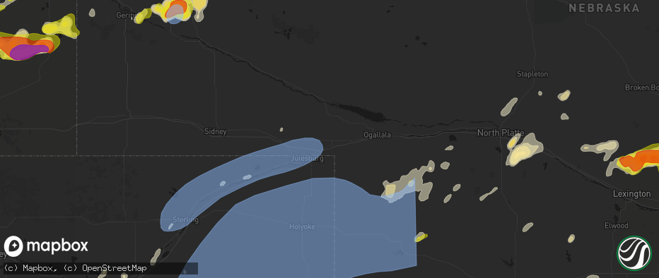 Hail map in Big Springs, NE on June 8, 2026