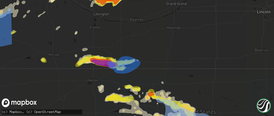Hail map in Bloomington, NE on June 8, 2026