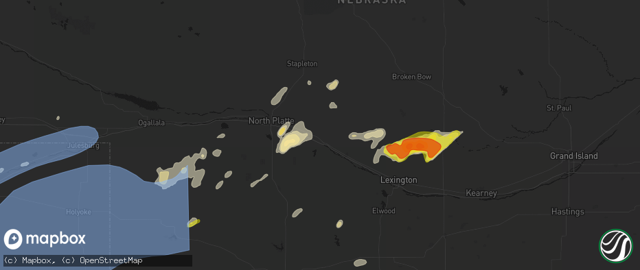Hail map in Brady, NE on June 8, 2026