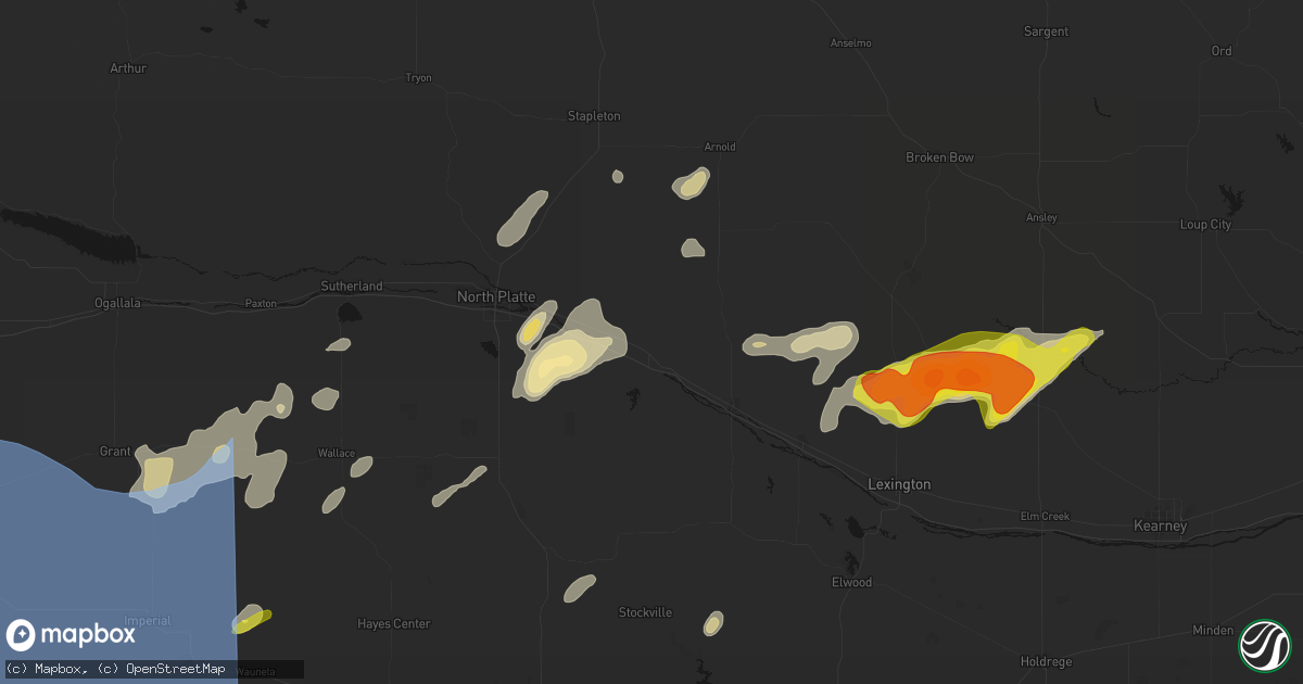 Hail map in Brady, NE on June 8, 2026