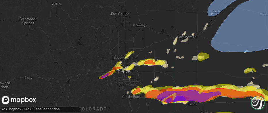 Hail map in Brighton, CO on June 8, 2026
