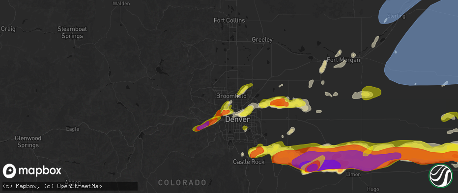 Hail map in Broomfield, CO on June 8, 2026