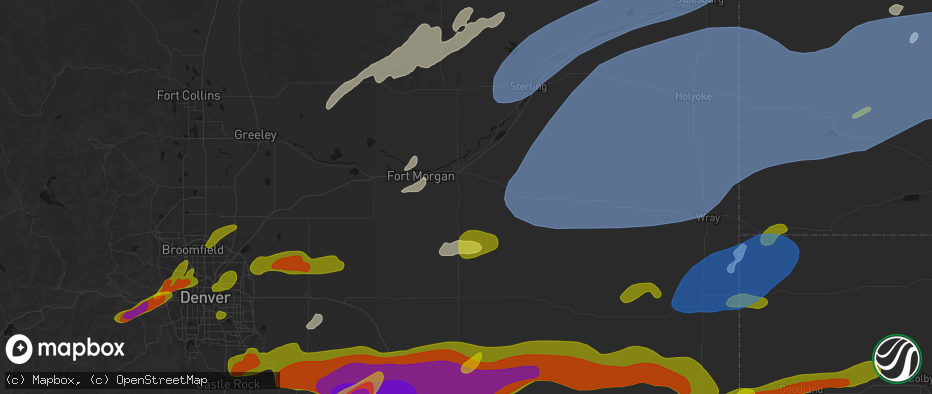 Hail map in Brush, CO on June 8, 2026