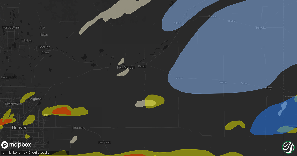 Hail map in Brush, CO on June 8, 2026