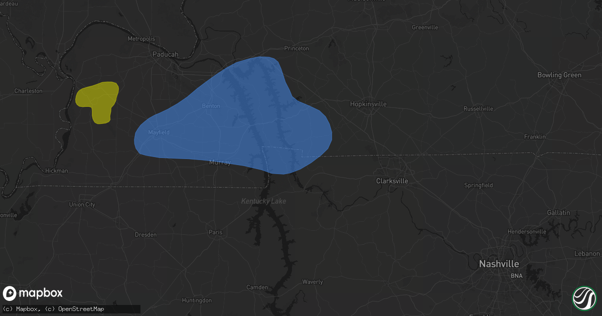 Hail map in Bumpus Mills, TN on June 8, 2026