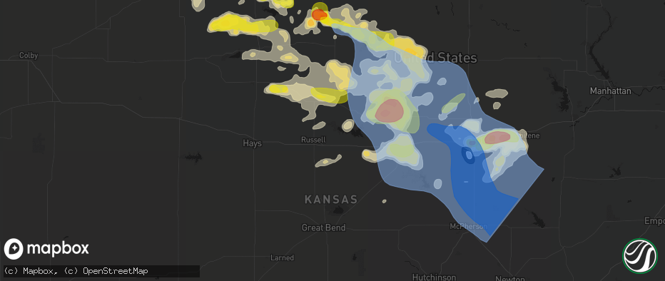 Hail map in Bunker Hill, KS on June 8, 2026