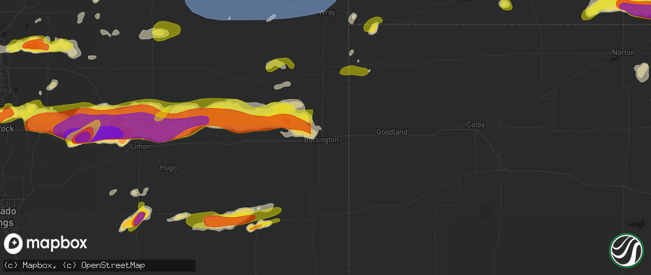 Hail map in Burlington, CO on June 8, 2026