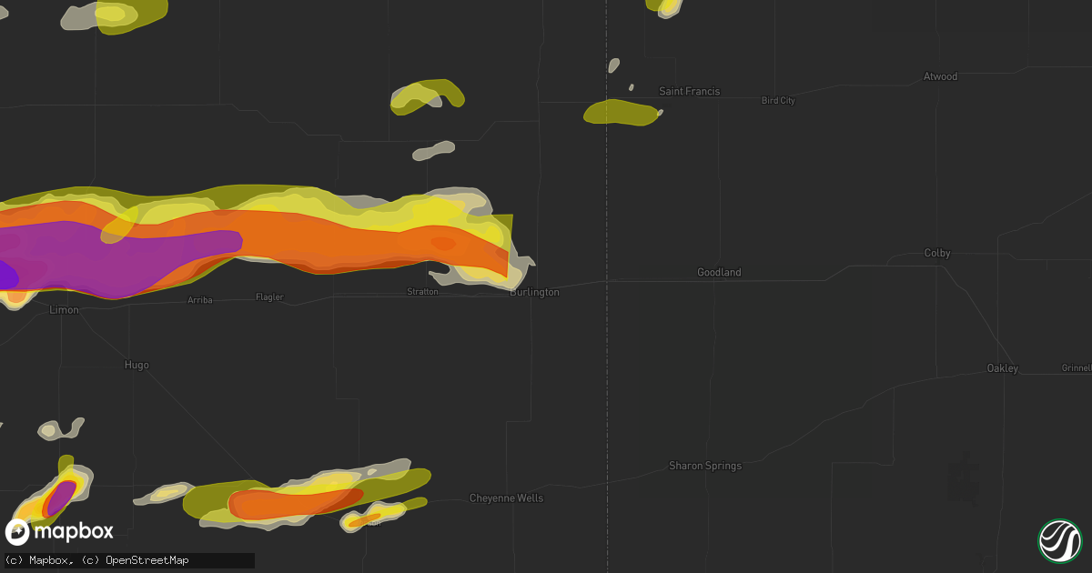 Hail map in Burlington, CO on June 8, 2026
