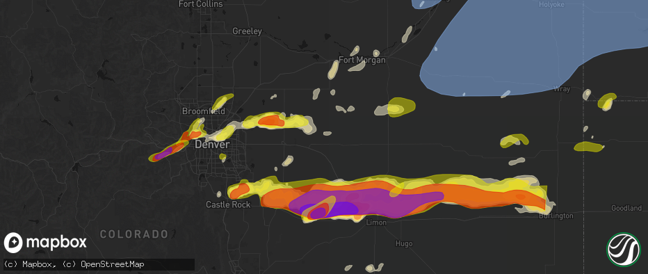 Hail map in Byers, CO on June 8, 2026