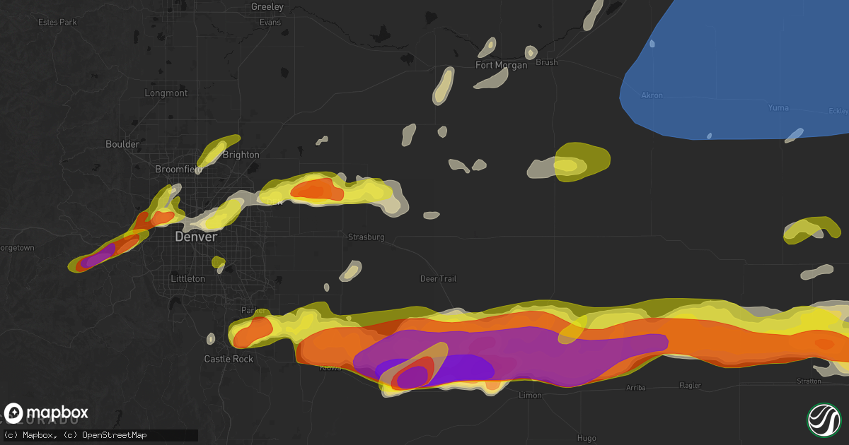 Hail map in Byers, CO on June 8, 2026
