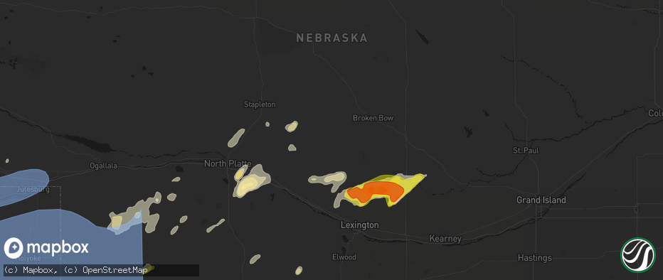 Hail map in Callaway, NE on June 8, 2026