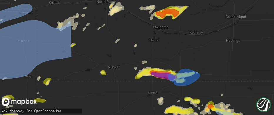 Hail map in Cambridge, NE on June 8, 2026