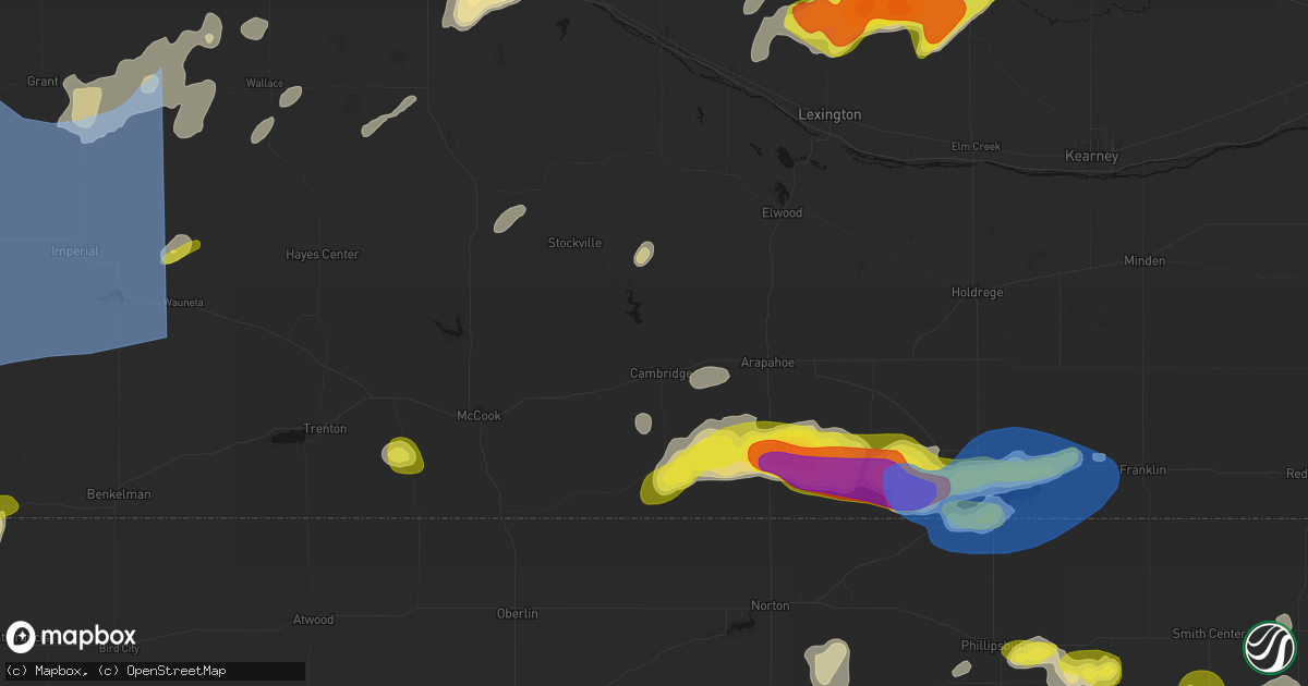 Hail map in Cambridge, NE on June 8, 2026