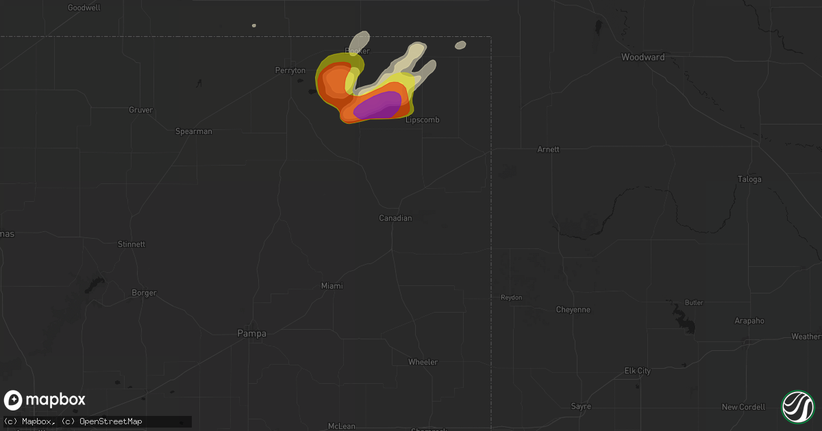 Hail map in Canadian, TX on June 8, 2026