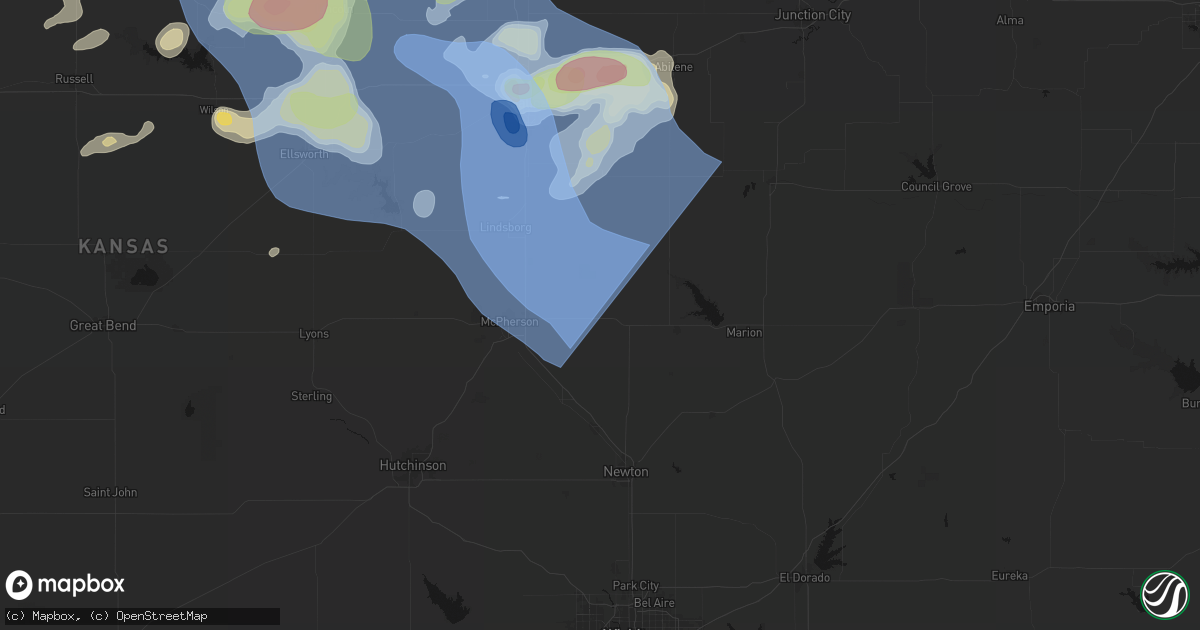 Hail map in Canton, KS on June 8, 2026