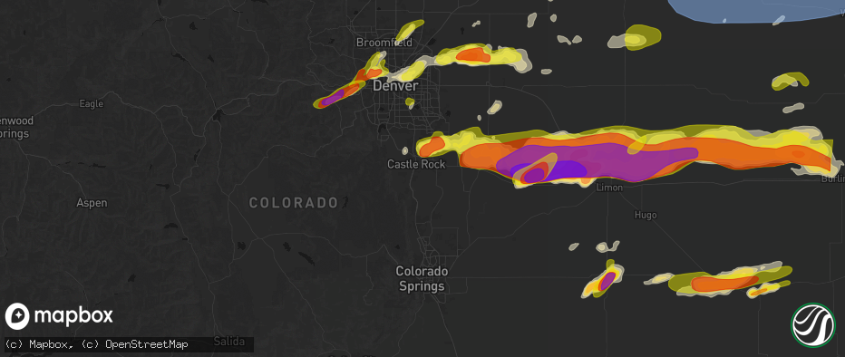 Hail map in Castle Rock, CO on June 8, 2026