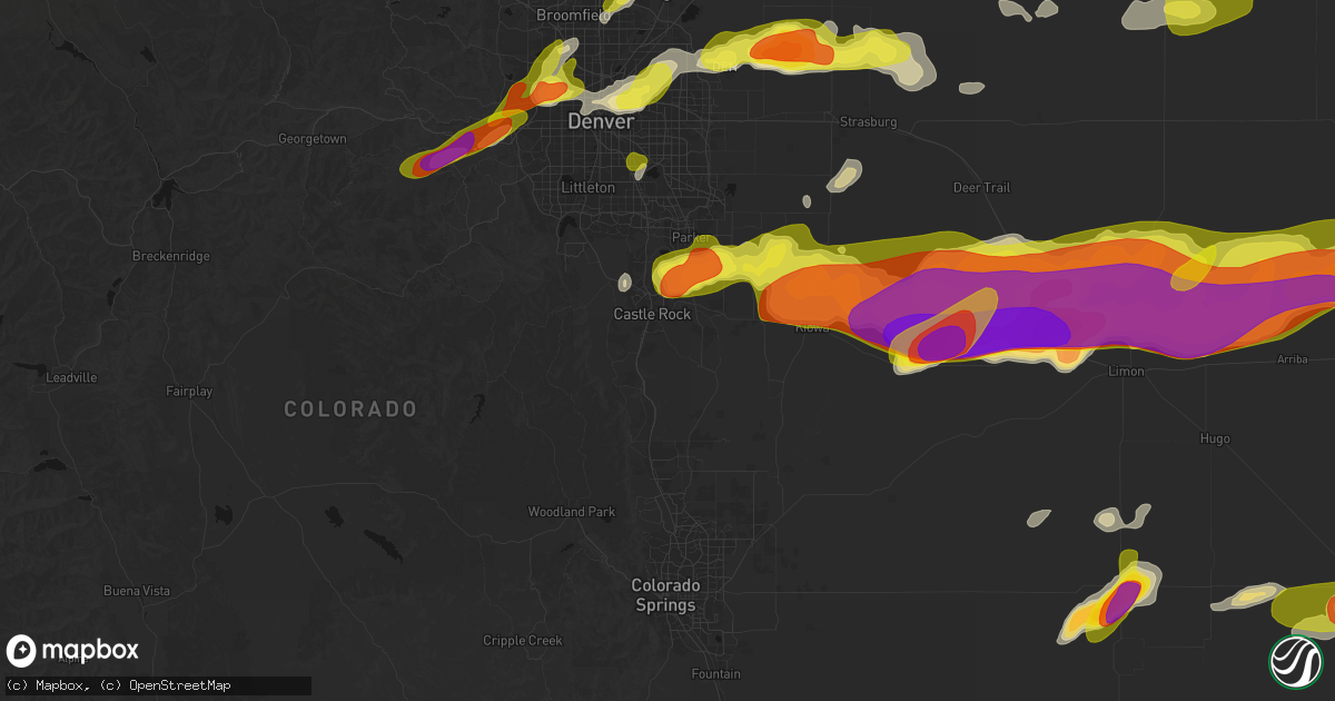 Hail map in Castle Rock, CO on June 8, 2026