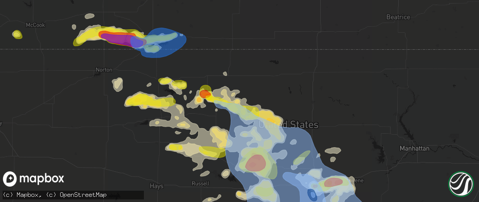 Hail map in Cawker City, KS on June 8, 2026