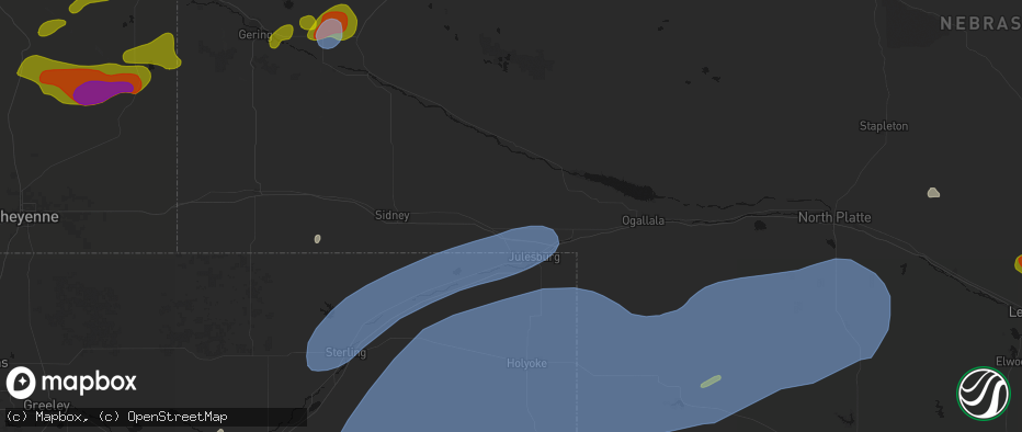 Hail map in Chappell, NE on June 8, 2026