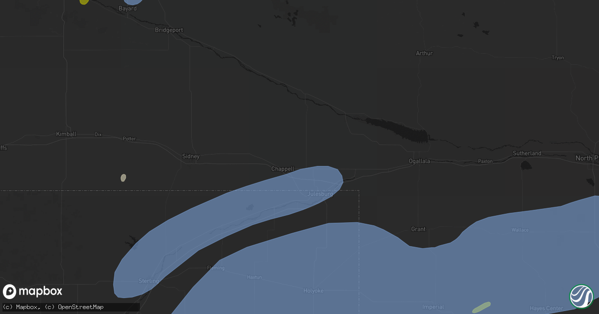 Hail map in Chappell, NE on June 8, 2026