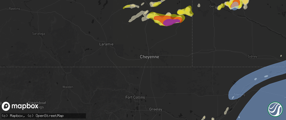 Hail map in Cheyenne, WY on June 8, 2026