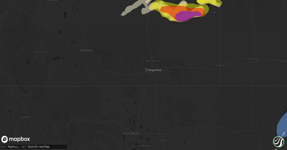 Hail map in Cheyenne, WY on June 8, 2026