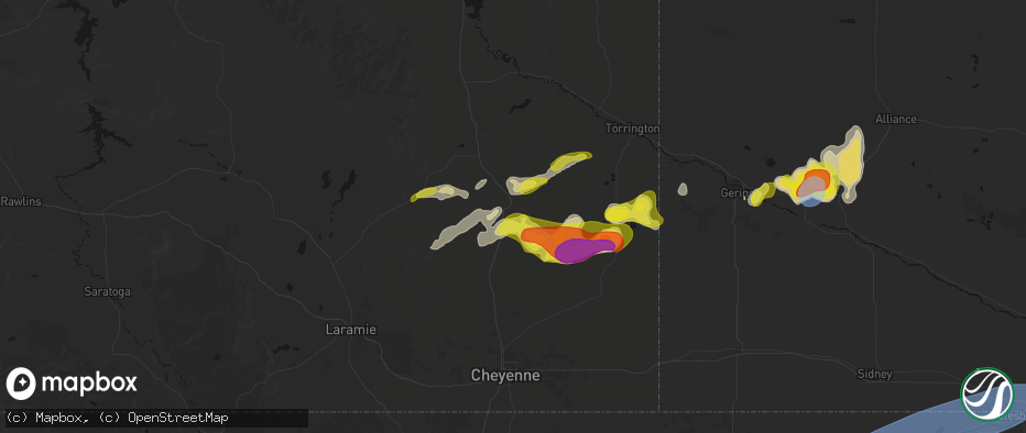 Hail map in Chugwater, WY on June 8, 2026