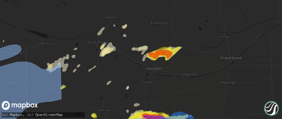 Hail map in Cozad, NE on June 8, 2026
