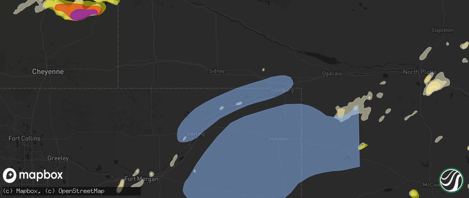 Hail map in Crook, CO on June 8, 2026