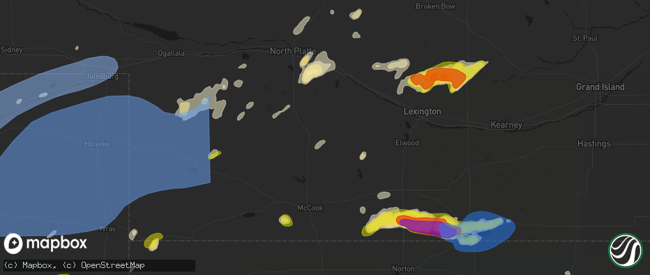 Hail map in Curtis, NE on June 8, 2026